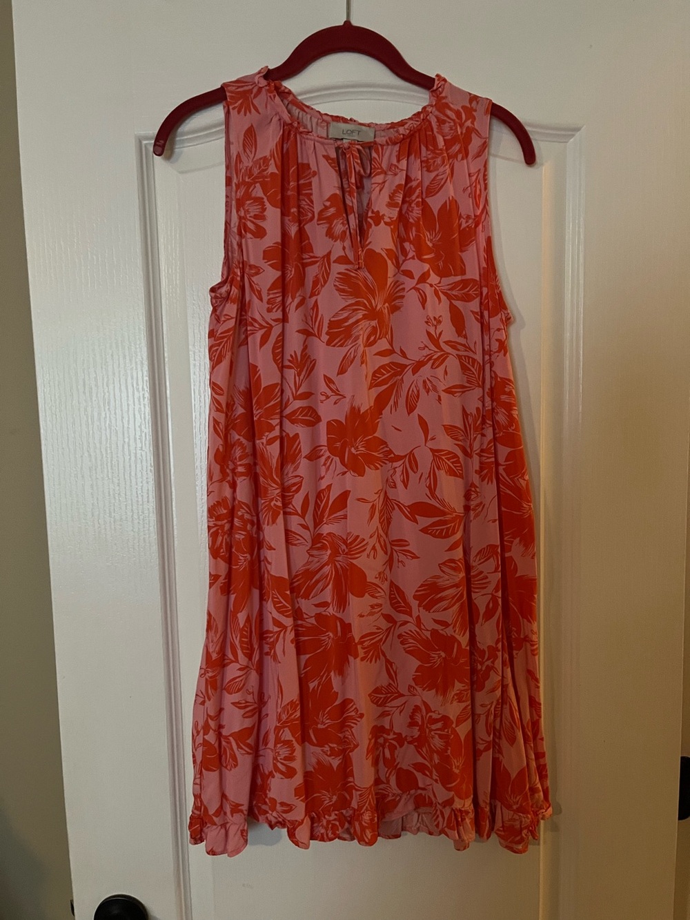 LOFT Pink with Orange Floral Sleeveless Swing Dress